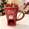 Holiday Themed Snack Server Christmas Chocolate Fondue Mug with Tea Light Warmer & Forks, 155ml Ceramic Melting Tabletop Pot for Cheese Caramel, Party