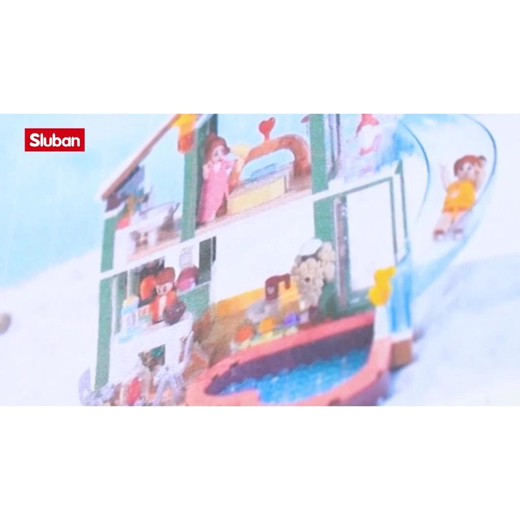 Sluban 0961 Hot Spring Holiday House Building Block Toy Model Educational DIY Assembled Building Block Toy, Home Decoration