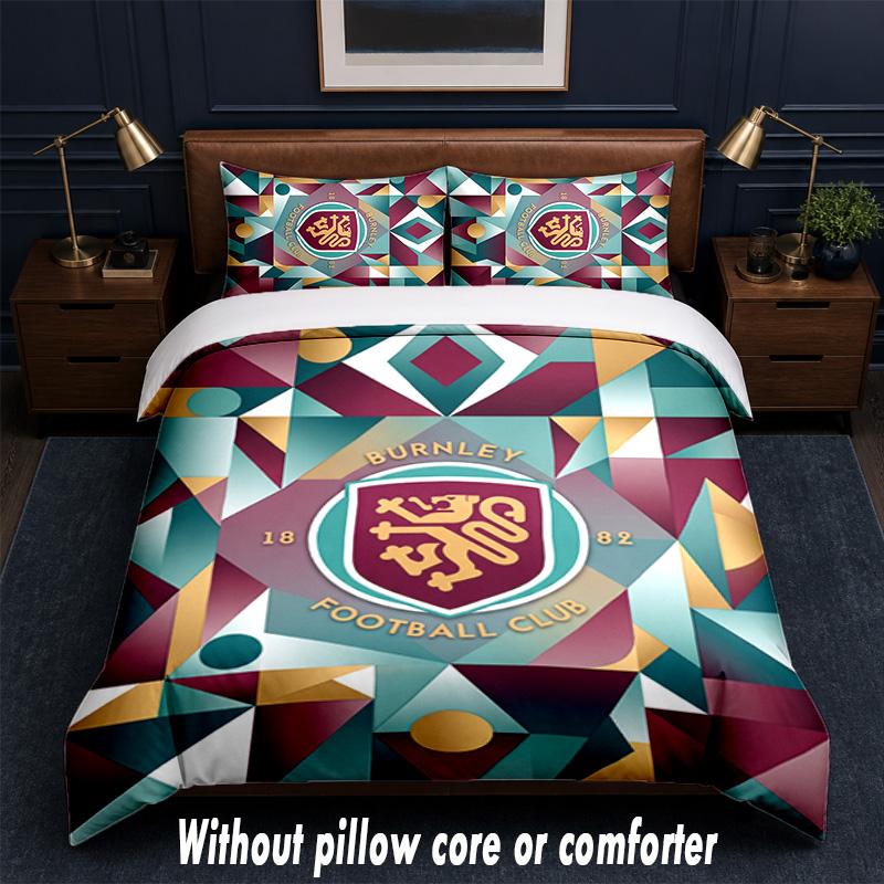 Burnley Football Design Bed Bedding Set 1 Duvet Cover + 2 Pillowcases Soft Breathable Household Bed Linens