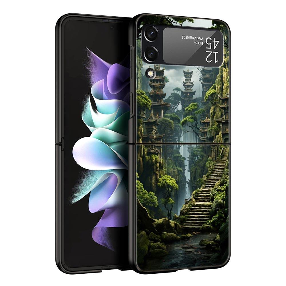 Landscape Art Phone Case For Samsung Galaxy Z Flip3 Flip4 Flip5 PC Bumper Shell For Z Flip 3 4 5 Black Hard Folding Back Cover