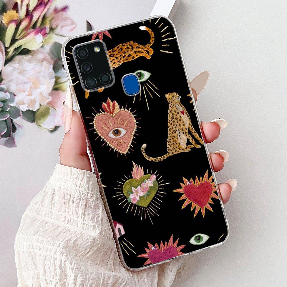 Clear For Samsung A21s SM-A217F SM-A217M Cover For Samsung Galaxy A21s Case Cute Luxury Butterfly Love Flowers Cool Painted