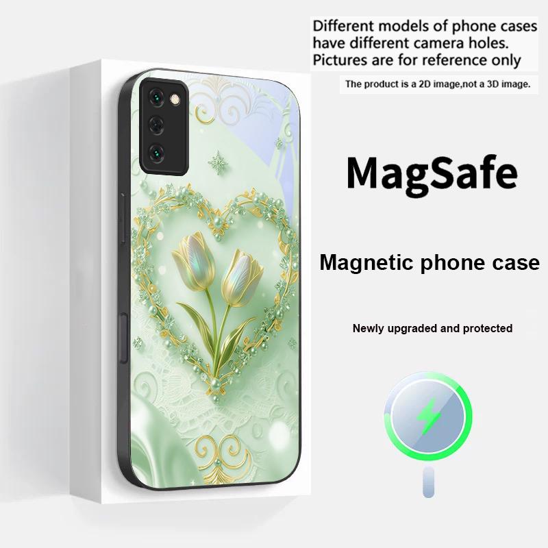 Love's Pink Purple Tulip For Magsafe Samsung S25 S25 Edge S25Ultra S8 9 10 20 S21 Pro 22 Plus S23 FE S24 Ultra Glass Phone Case