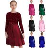 Girls Christmas Party Gown Glittery Sequin Dress Long Sleeve High Waist with Belt for Banquet Wedding Xmas