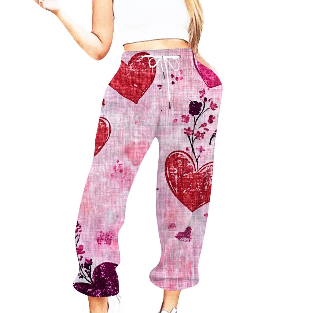 Women's Casual Fashion Valentine's Day Printed Casual Pants Sweatpants Trousers Drawstring Elastic Waist Drawstring Drawstring Drawstring Trousers