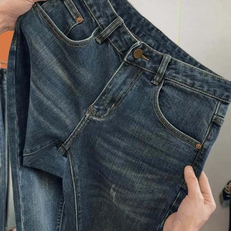 Summer thin light luxury high-end European jeans men's slim-fitting small feet elastic trend fashion washed trousers