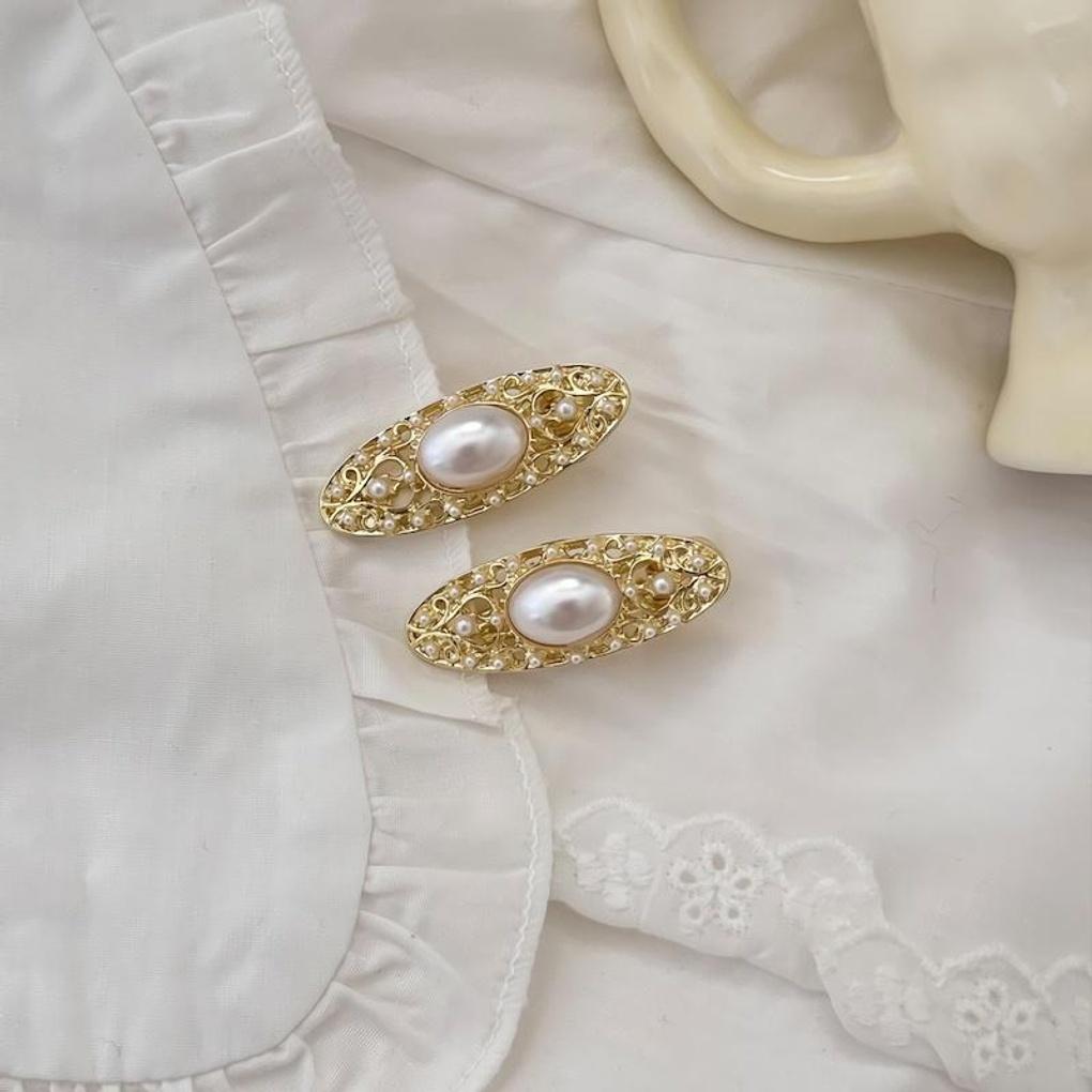 

Women s French Punching Pearl Clip Pin Hairpin pearl