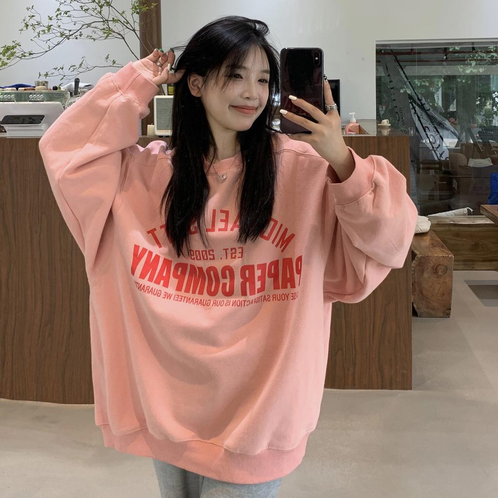 Women Long Sleeve O Neck Loose Pullovers Female Tops Solid Color Sweatshirts