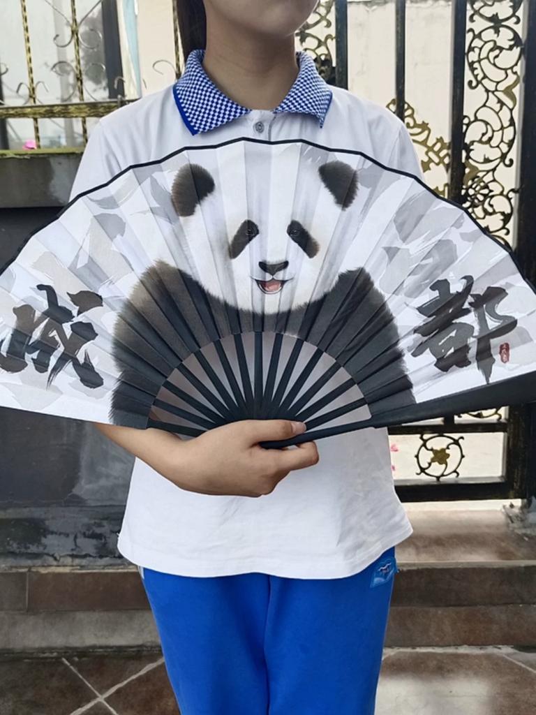 Panda Huahua Fan 10inch Men's Large Folding Fan Creative Hand-Painted Silk Cloth Folding Fan Chengdu Souvenir Gift China