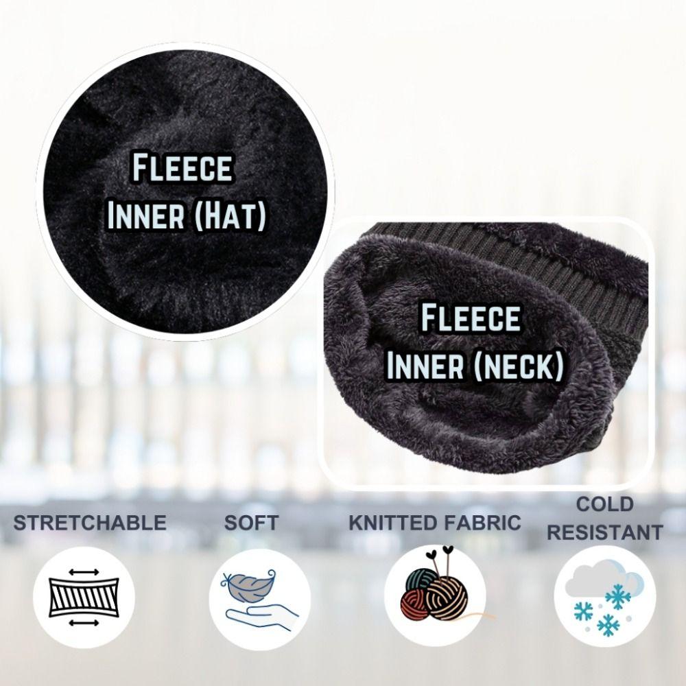 soft Winter Beanie Hat Scarf Set Thicken Warm Wool Hat Cold Protection Thermal Knit Cap  Women/men