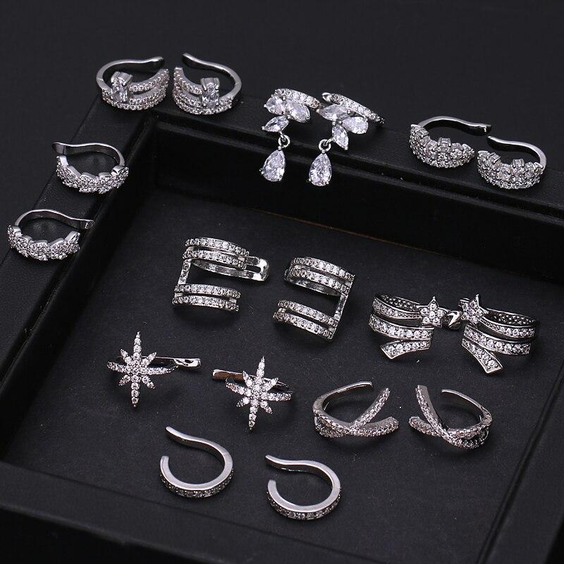 Plain Simple Star Women Shape Cubic Zircon Ear Cuff Charming Crystalline Clip On Earrings Earcuff Without Piercing Earrings Jewelry Giveaway
