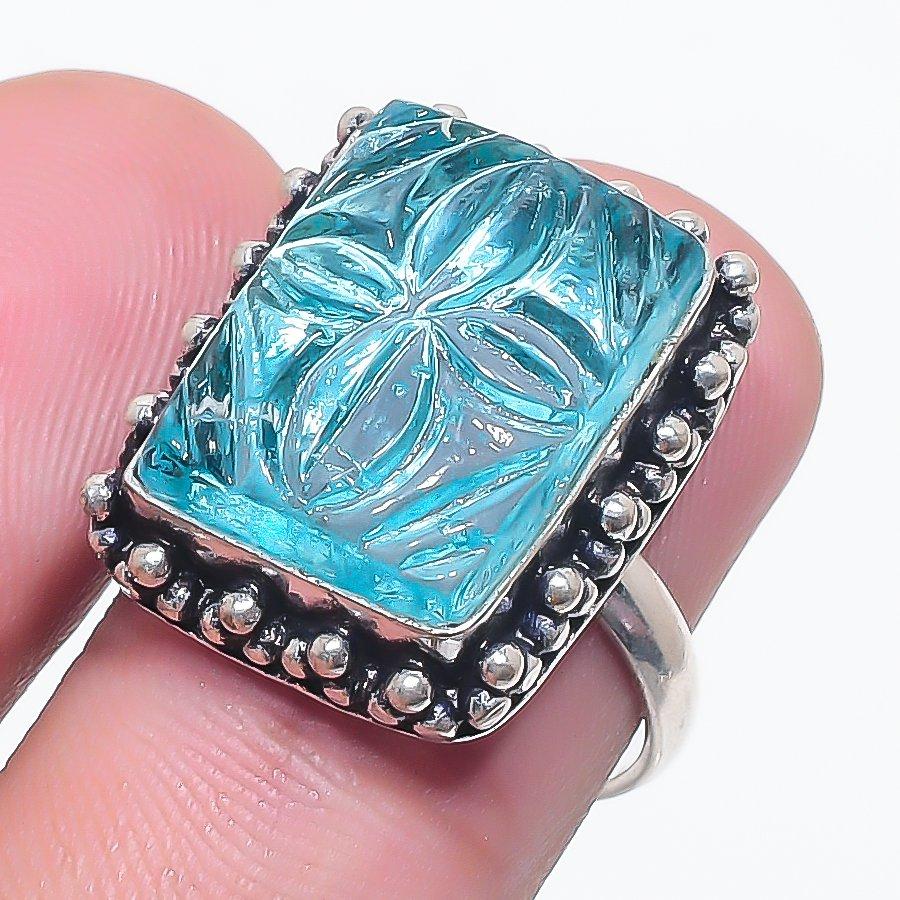 

Natural Blue Topaz Carving 925 Sterling Silver Jewelry Ring Size 6.5 Q2t87