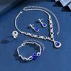 Fashion Claw Chain Jewelry Colored Rhinestones Crystal Necklace Earrings Bracelet Ring Four-Piece Set Women