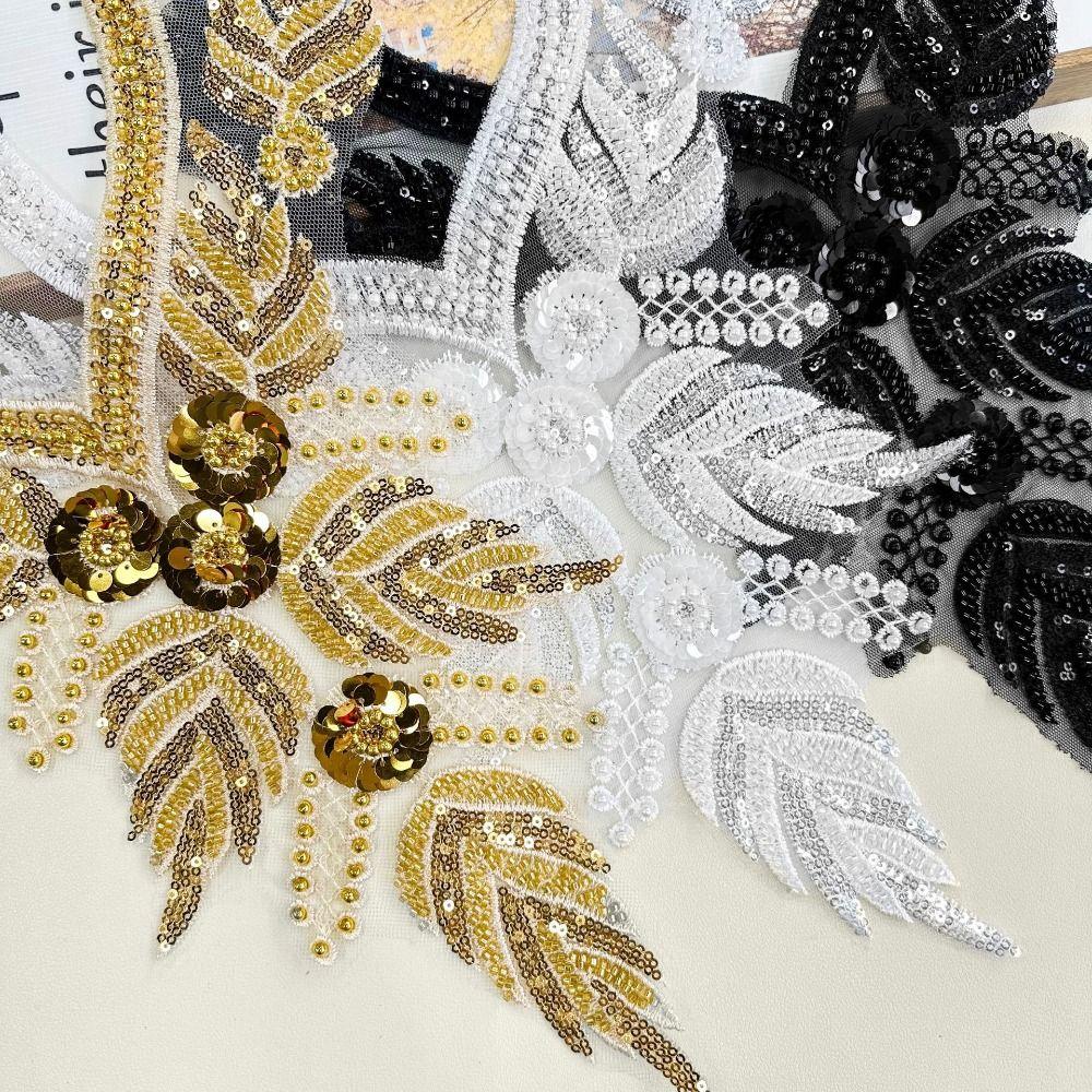Embroidered 3D Sequin Collar Handmade Lace Fabric Applique DIY Sewing