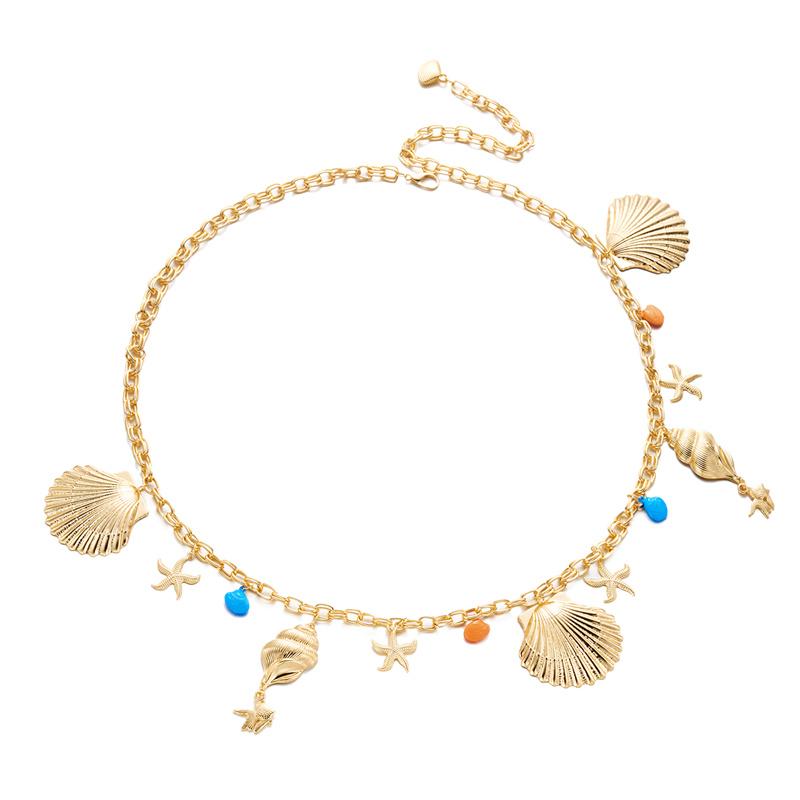 Metallic Summer Beach Starfish Conch Waist Chain Women Sexy Bikini Belly Body Chain Vacation Jewelry Accessories