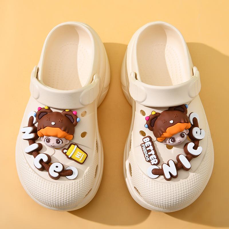 

Женские летние уличные туфли с дырочками, увеличивающие рост, универсальные, с закрытым носком, из ЭВА, для улицы, нескользящие, износостойкие, классные шлепанцы 39-40 бежевый