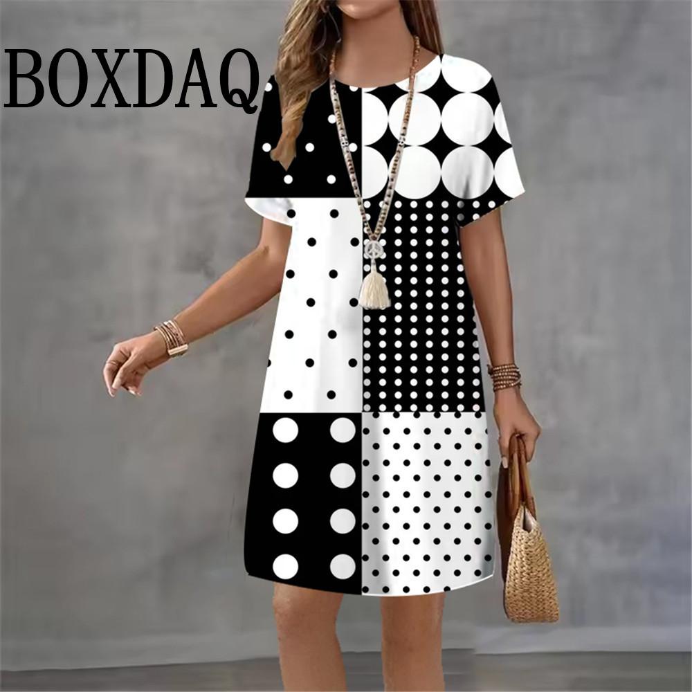 2026 Women Short Sleeve O-Neck Fashion Dresses 3D Polka Dot Print Streetwear Summer Dress Loose Casual Ladies Dress