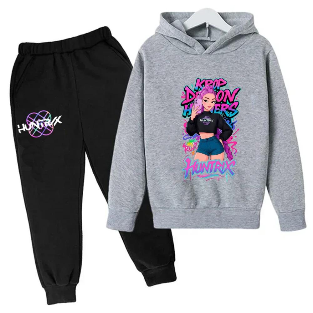 KPop Demon Hunters Kids Cartoon Long Sleeve Hoodie and Pants 2pcs Set Baby Girls Boys Outfit Boutique Clothing Suit