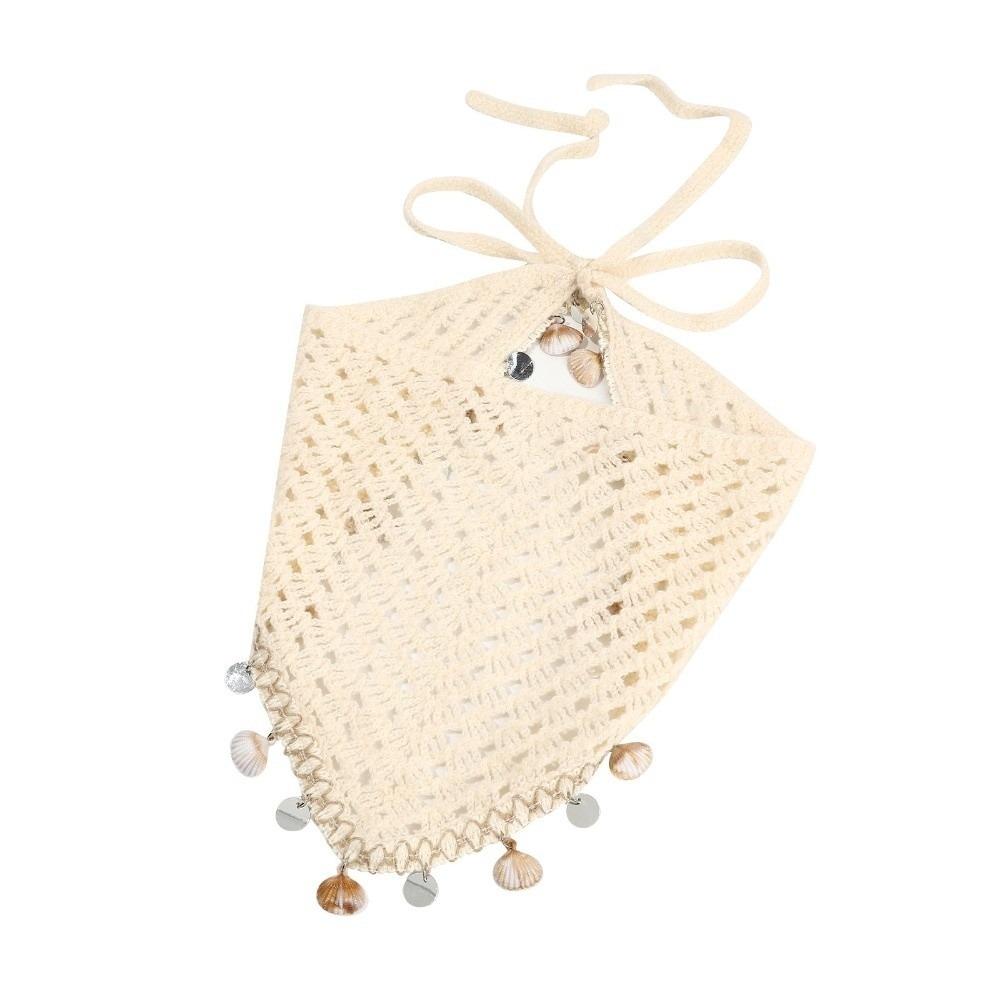 Forest Style Crochet Head Wrap Seashell Tassel Hollow Out Headscarf Vacation Wear