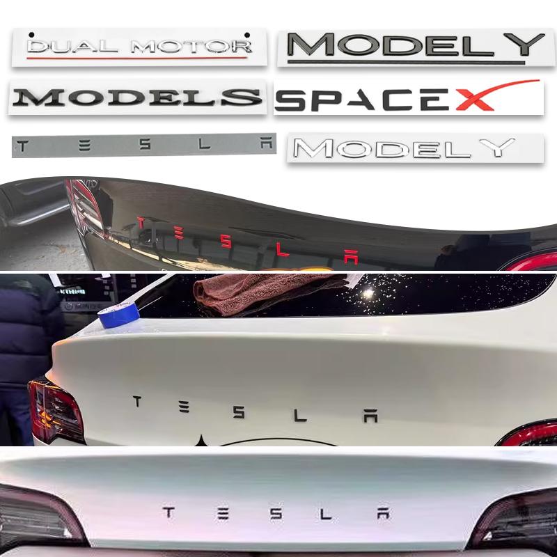3D ABS Chrome Red Line Black Logo DUAL MOTOR Emblem Letters Car Styling Trunk Badge For Tesla 3 Y S X DUAL MOTOR Accessories
