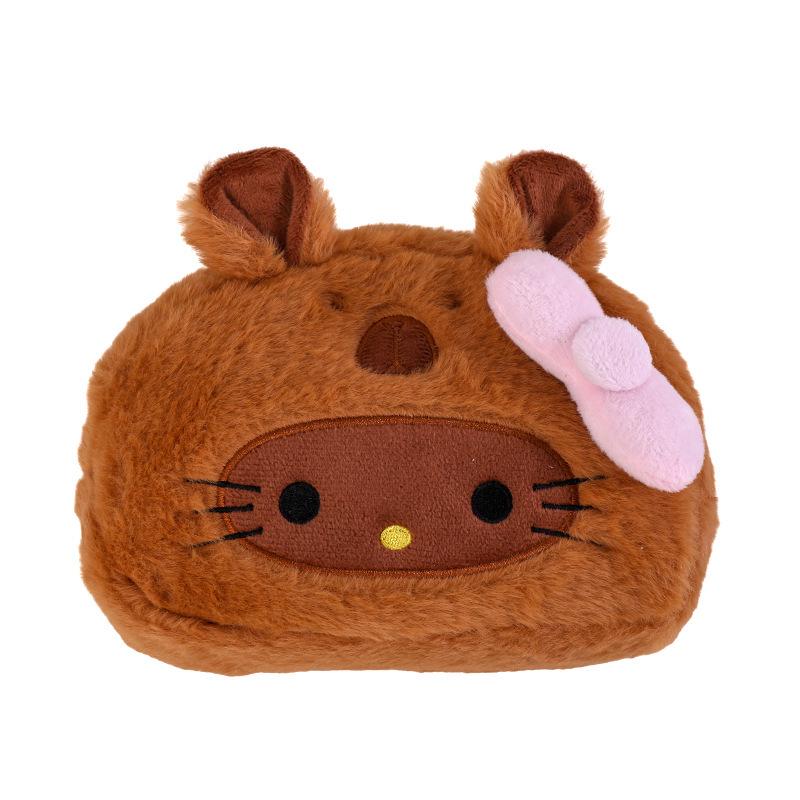 Japanese Style Cat Plush Pencil Case - Cute Beaver Cartoon, Large Capacity Stationery Storage Bag