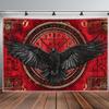 2D Vintage Red Raven Tapestry, Viking Runes Black Crow Wall Hanging