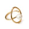 Meier European and american freshwater pearl ring - adjustable open design, ins style hollowed-out, unique finger ring jewelry