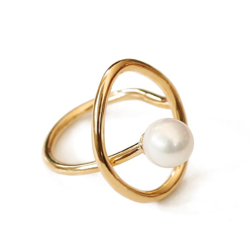 Meier European and american freshwater pearl ring - adjustable open design, ins style hollowed-out, unique finger ring jewelry