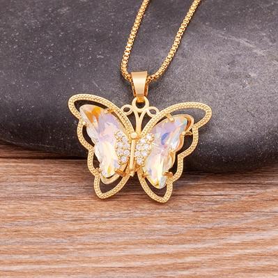 Nidin Top Quality Austrian Crystal Zircon 10 Colors Butterfly Pendant For Women Female Colorful Animal Necklace Jewelry Gifts