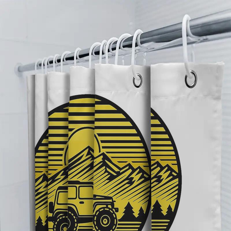 Mountain Jeep Shower Curtain Nature Adventure Outdoor Wild West Truck Vehicle Bathroom Decor Forest Backdrop Scenic Wall Hanging