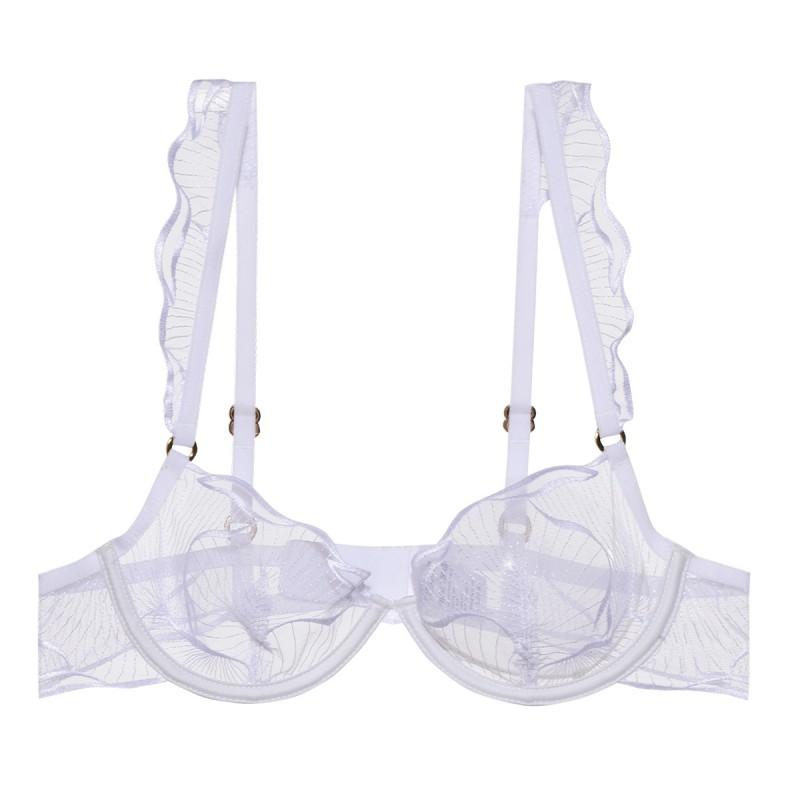 French Style Lace Embroidered Thin Cup Bra With Underwire Support Full Bust Comfort Lift