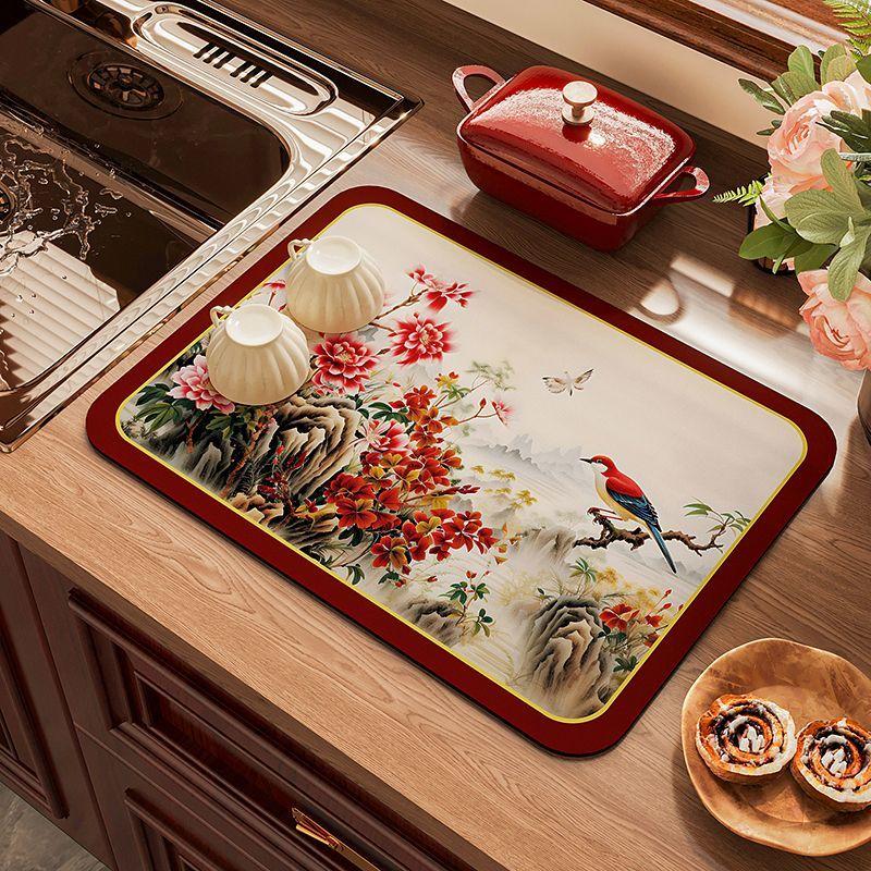 Kitchen Countertop Diatomaceous Earth Drain Mat, Non-slip, Heat-insulating, Water-absorbing Placemat, Tableware Drying Mat, Coaster, Tea Bar Mat
