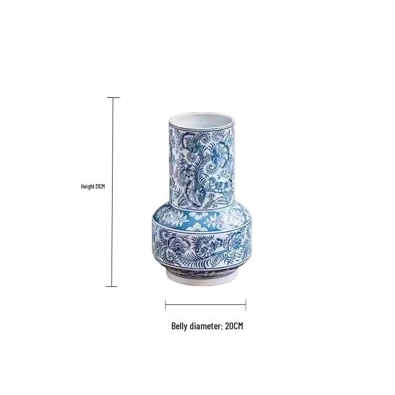 Luxury Blue and White Porcelain Vase for Flower Arrangements - Retro Ceramic Decorative Item