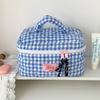 Portable Fresh Grid Makeup Bag Quilted Love Design Handheld Skincare Storage Bag Toiletries Bag Travel