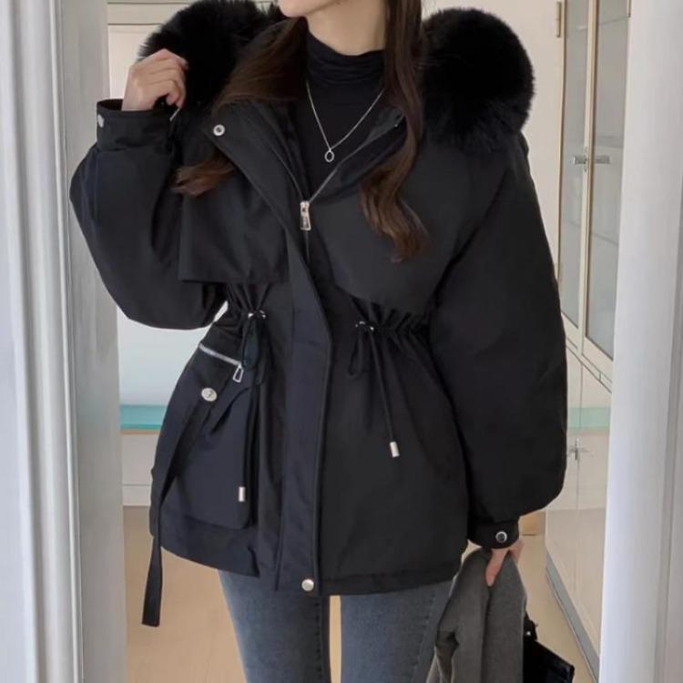 New Design Winter Korean Fashion Women Overcoat Vintage Aesthetic Loose Thick Coat Female Hoodie Casual Warm Elastic Waist Long Sleeve
