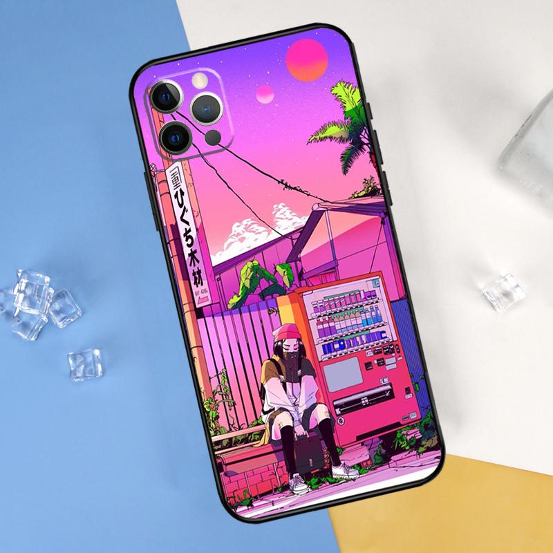 Vaporwave Glitch Anime Phone Case For iPhone 16 Pro Max 13 12 Mini 11 14 15 Pro Max XR 16 15 Plus 16e Cover Shell