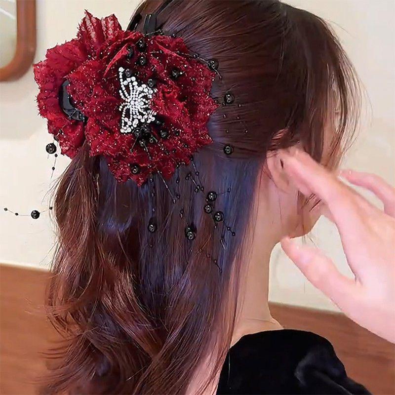 Elegant Rose Butterfly Tassel Hair Claw Clip for Women - 2025 Versatile Flower Hairpin Headdress