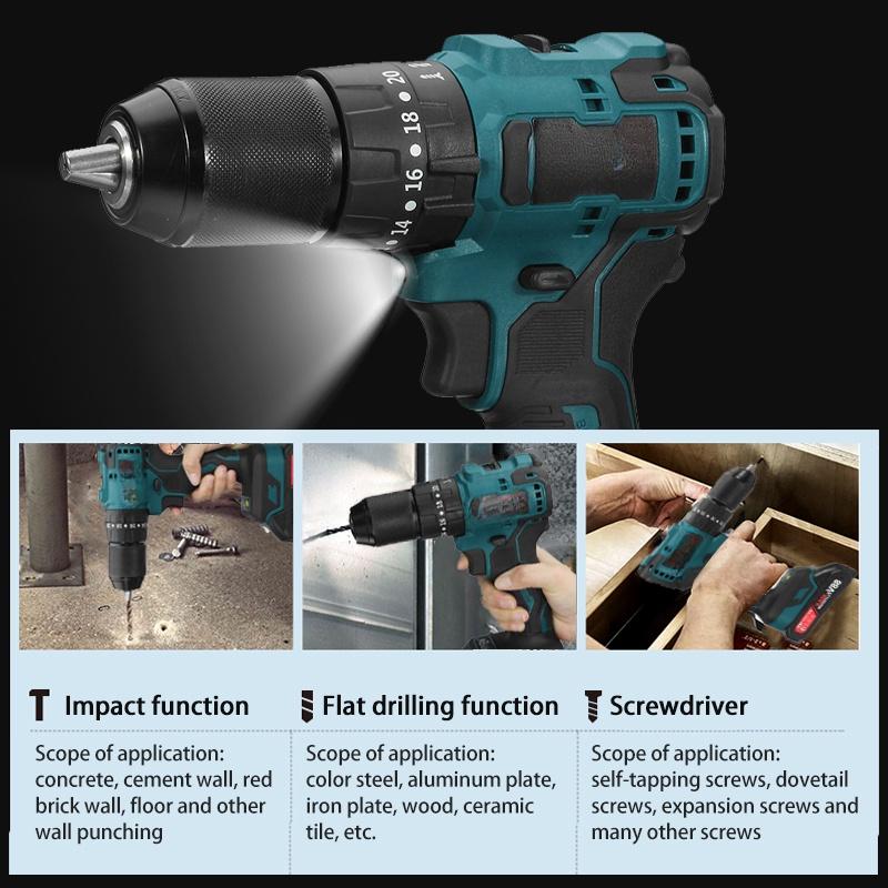 3 IN 1 Mini Electric Screwdriver Brushless Cordless Impact Drill 25+3 Torque Wireless Power Driver With 1/2pcs Li-Ion Battery