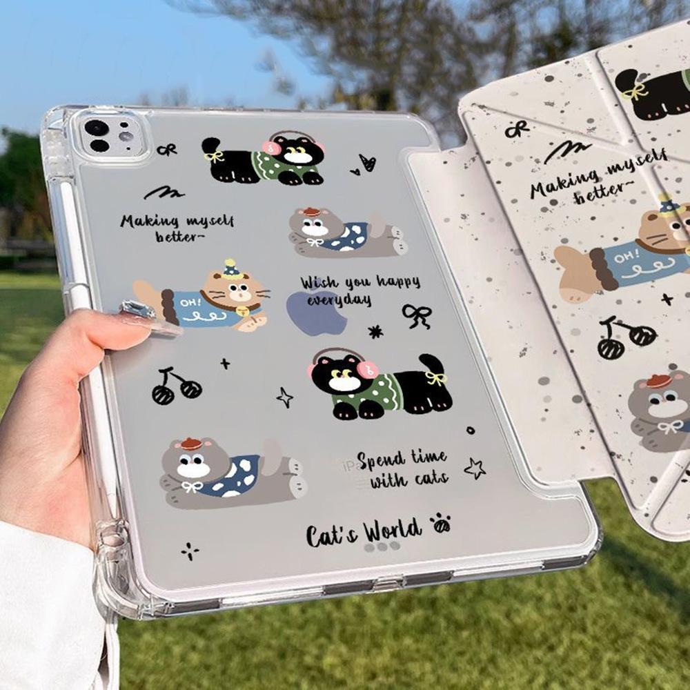 Four kittens, suitable for iPad 11-inch Y folded edge sticker, tablet protective case with pen slot, iPad Pro13-inch anti-drop.