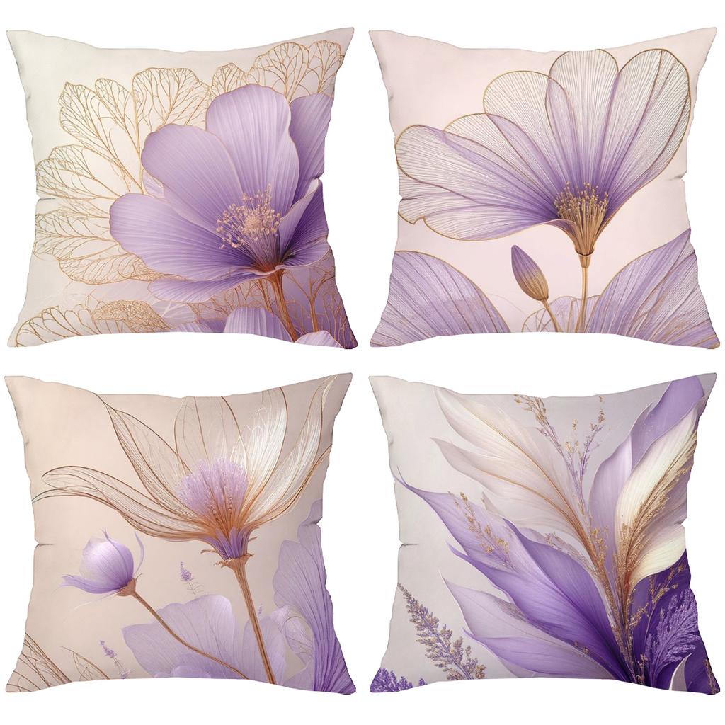 Purple Flower Printed Cushion Covers For Home Decor Polyester pillowcase, sofa decorative cushion cov Headboard Pillow