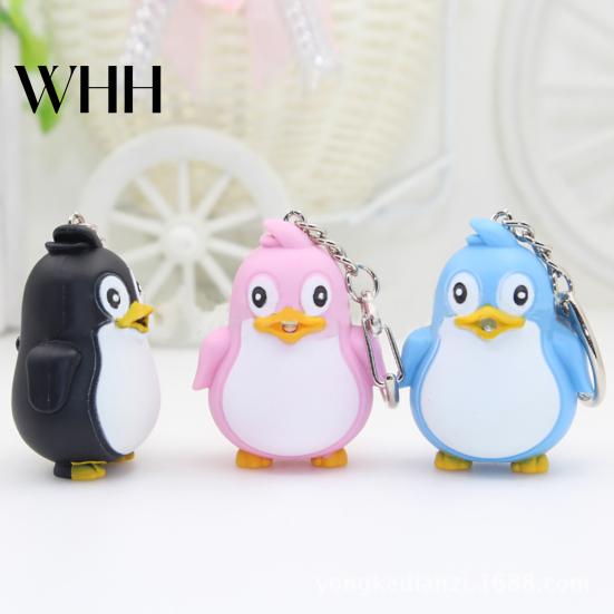 Cute Animal Penguin LED Light with Sound Key Chain Ring Torch Xmas Gift