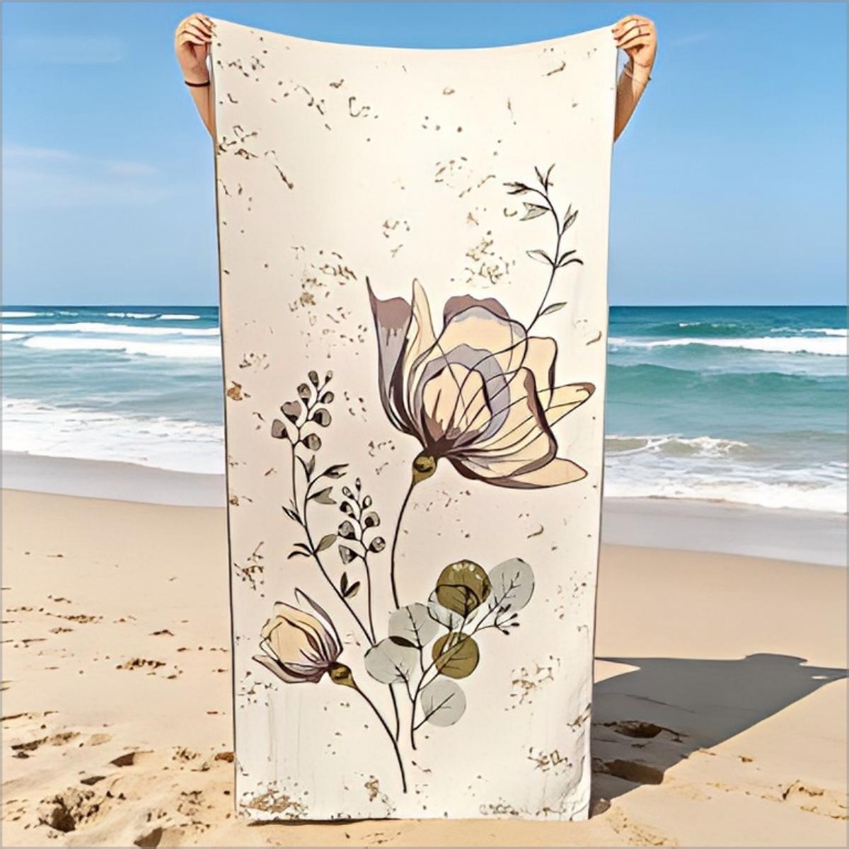 

Boho Vintage Floral Beach Towel Boho Flower Eucalyptus Print Quick Dry Oversized Bath Towel for Summer Pool Home Decor Gift W40*H60(CM)