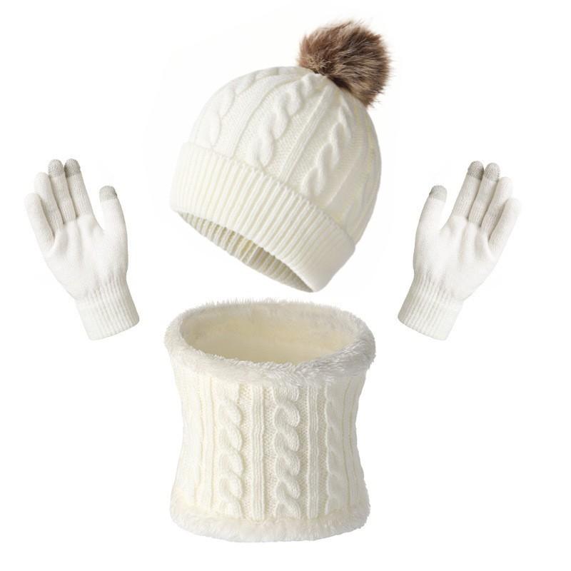 Warm Winter Knit Hat Scarf Gloves Set Men Women Outdoor Cold Weather Accessory Acrylic Triple Pack