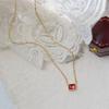 Elegant 18K Gold Ruby-Plated Necklace for Women, Retro Chic with Rectangular Diamond Clavicle Chain - Trendy Style.