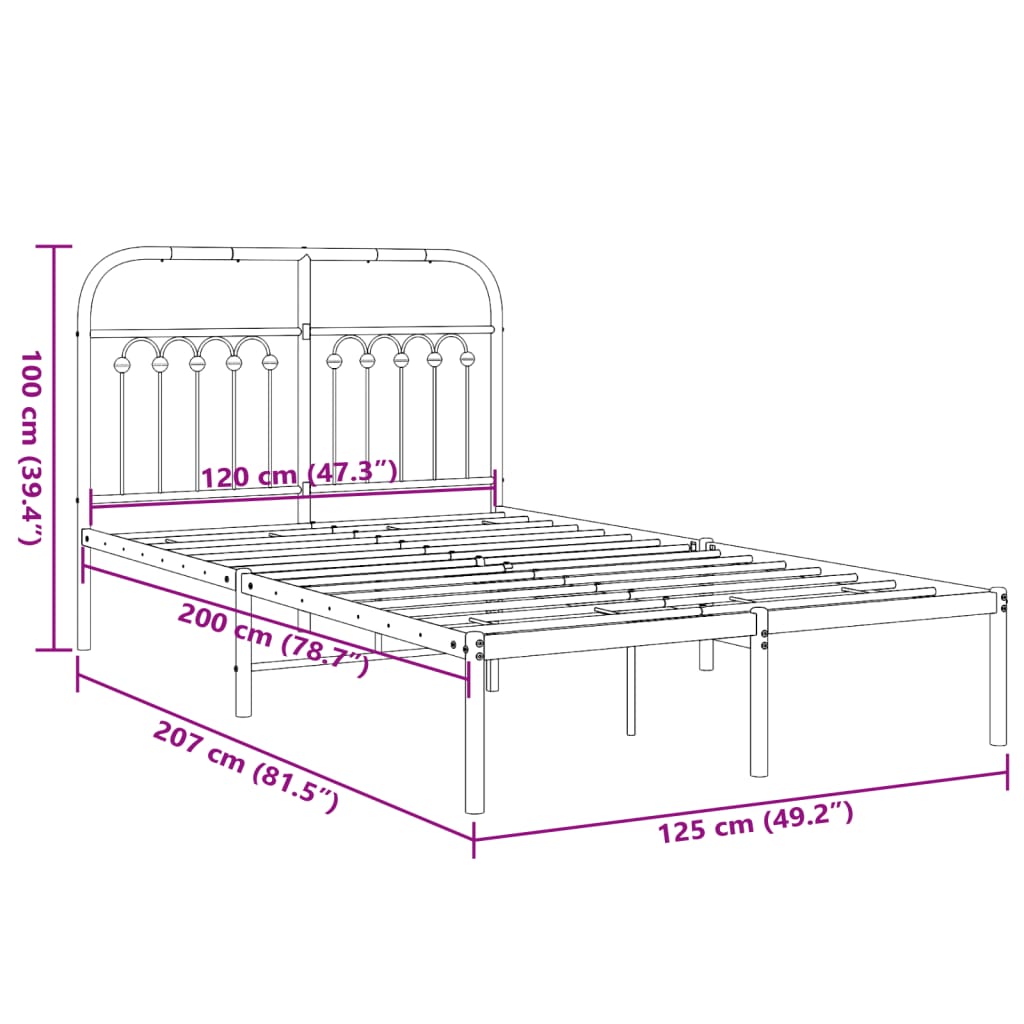 Metal Bed Frame with Headboard White 120x200 cm