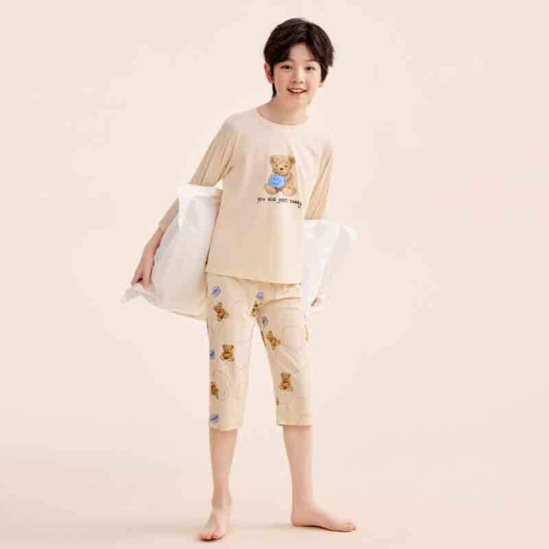 Hongdou Kids 5A Anti-bacterial Modal Cotton Seven-Sleeve Pajama Set