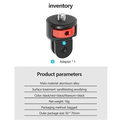 Aluminum Camera Mini Tripod Adapter Mount Cnc Conversion Adapter  For Gopro Hero 10 9 Insta360 And Other Standard 1/4 Accessories