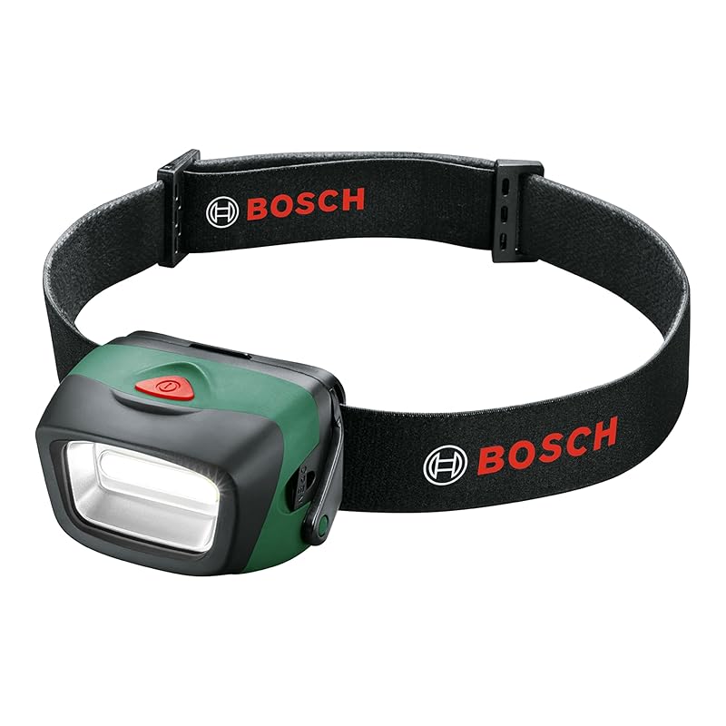 

Налобний ліхтар Bosch Працює від акумулятора/190 люмен/водонепроникний/пилонепроникний/9-рівнева функція регулювання кута/3 режими випромінювання світла/легкий 58 г/катастрофа