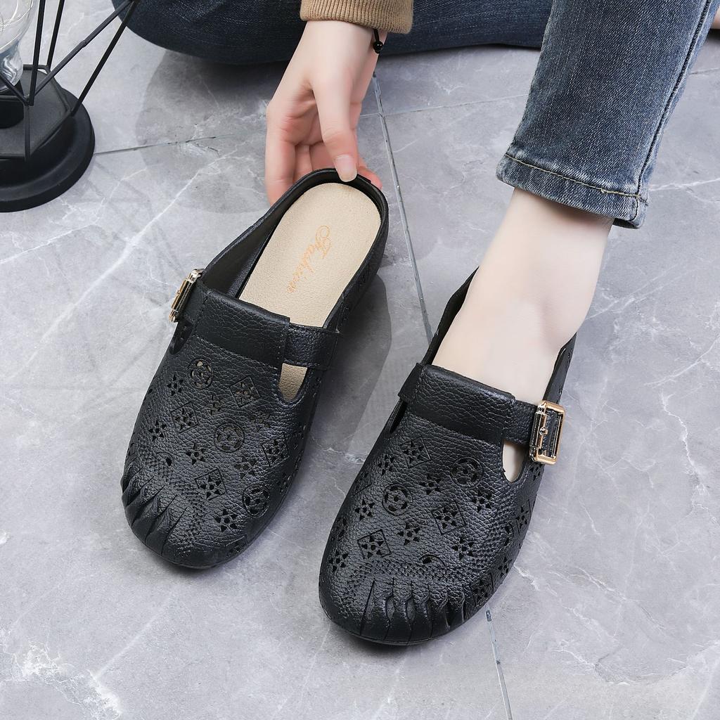Fashion New Women's Half-pack of Drag Sandals, Middle-aged and Elderly Lazy Soft-soled Hollowed-out Non-slip Waterproof Sandals