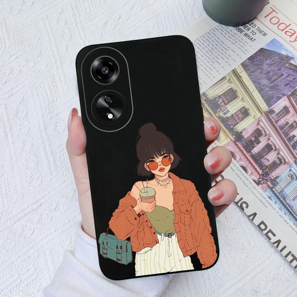Casing For Oppo A35 A11 A1K A7 A15 A55 A1 A52 Phone Cover Elegant Sweet Girl Pattern Liquid Silicone Anti Slip Protective Advanced Shell For Oppo Capa
