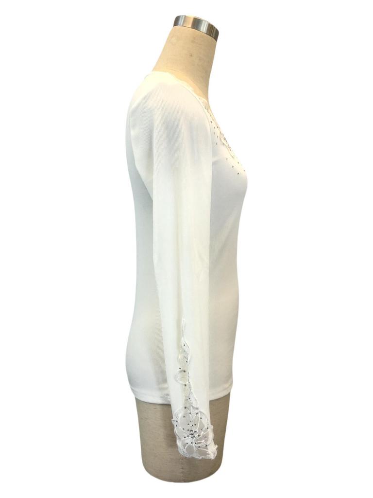 Dámské tričko s dlouhým rukávem 2025 s krajkovou lemovkou a horkými vrtanými akcenty